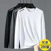 Camiseta de manga larga para hombre de color liso Sorona, versátil, corte holgado, cuello redondo, para primavera y otoño, top casual moderno