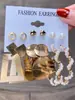 Brincos femininos europeus e americanos com pérolas incrustadas, brincos dourados criativos estilo retrô francês, conjunto de brincos