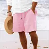 Nuevos Pantalones Cortos de Algodón y Lino con Múltiples Bolsillos y Cordón Rayados Casuales de Playa para Hombre de la Nueva Estación Independiente de Amazon Europea y Americana