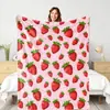 Manta de Lã Flanelada com Estampa de Morango Mais Vendida Transfronteiriça Pequena Manta de Sofá com Tema de Frutas Frescas Manta Macia Amiga da Pele para Ar Condicionado