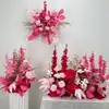 Arreglos de flores artificiales para bodas, arreglos florales para decoración de pasillo, decoraciones de escaparate de compromiso con temática de bosque, arreglos de escena de boda de color rojo rosa