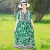 Vestido de Algodón y Seda de Manga Corta de Alto Gama Estilo Nuevo 2026, Falda Larga Estilo Étnico de Verano, Dobladillo Amplio, Vestido de Playa para Vacaciones en Sanya