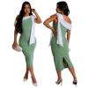 CY901375 Vestido de cor sólida com fenda e renda europeu e americano ombro a ombro sem mangas vestido casual feminino comércio exterior moda feminina
