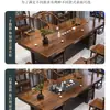 Conjunto Grande de Mesa de Chá e Cadeiras de Madeira Maciça, Uma Mesa e Cinco Cadeiras, Nova Mesa de Chá Estilo Chinês para Uso no Escritório ou em Casa, Mesa para Preparo de Chá Kung Fu