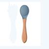Cuchara de Silicona con Mango de Madera para Niños, Mango Corto, Cuchara de Entrenamiento Multicolor, Cuchara Suave para Bebé, Cuchara Creativa para Comida de Bebé, en Stock, Grado Alimenticio