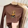 Blusa térmica infantil com forro de fleece, nova coleção outono/inverno 2026, estilo coreano, gola alta da moda, camiseta de manga comprida com forro de fleece