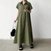 Vestido camisero informal de manga corta de algodón y lino, estilo japonés y coreano, holgado, con solapa, estilo midi y vuelo grande, para mujer, verano 2023