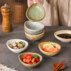 Plato para salsa, plato para condimentos, plato para salsa de soja, plato para snacks, plato de cerámica rústico retro, vajilla de estilo japonés de forma irregular, plato pequeño de cerámica para guarniciones