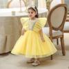 Vestido de verano para niñas, con lentejuelas, sin mangas, de malla, de algodón, con lazo grande, de princesa