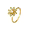 Anillo de Flor de Margarita con Diamantes Giratorio de Colores de Moda y Novedoso de Venta Caliente Transfronteriza con Incrustaciones de Diamantes, Diseño Creativo, Joyería de Moda Ajustable