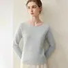 Suéter feminino de cashmere puro, gola redonda baixa, tricô com lantejoulas, corte solto, modelador, macio e elegante, perfeito para usar em camadas como base.