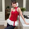 Camisola Larga de Estilo Ballet de Moda con Diseño de Cinta, Bordado de Moño, Top de Puntos y Bordes Fruncidos para Mujer