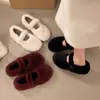 Zapatos planos de moda con pelo para mujer, nueva colección otoño/invierno 2026, estilo Mary Jane de una sola tira, zapatos de algodón con forro de felpa, cálidos y cómodos para usar al aire libre
