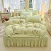 2026 Novo Estilo Fresco e Simples Conjunto de Saia de Cama de Crepe de Algodão Espessado com Capa de Colchão Acolchoada, Conjunto de Quatro Peças