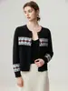 ¡Estilo artístico casual! Elegante cárdigan corto de cachemira para mujer, chaqueta suéter tejida, cuello redondo, casual de otoño e invierno