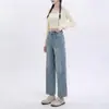 Jeans rectos elásticos, pantalones cortos versátiles de primavera de tiro medio para petite, pantalones adelgazantes de abuela, admite envío directo
