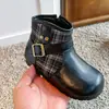 Botas Martin Forradas de Felpa para Niñas Otoño e Invierno Nuevo Estilo Hebilla de Cuero Botines Cortos de Moda Elegantes Cremallera Lateral Botas de Cuero de Princesa para Niñas