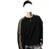 Camiseta Falsa de Dos Piezas para Hombre Diseño con Sentido Raya Patchwork Manga Larga Capa Base Primavera Otoño Juvenil Casual Versátil Top de Moda