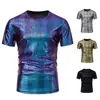 Camiseta de Manga Corta con Cuello Redondo y Textura Dorada Brillante para Fiesta/Escenario de Hombre Verano 2024 Camiseta para Hombre Transfronteriza