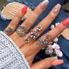 Anel de Flor de Folha de Videira Estilo Europeu e Americano Anel Feminino Personalizado Prata Antiga Conjunto de 4 Peças Estilo Boêmio