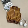 Chaleco a rayas estilo POLO coreano para mujer, único y chic, corto, adelgazante, sin mangas, adecuado para usar en capas