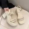 Sandalias Romanas de Suela de Plataforma con Tacón Grueso Tejidas Estilo Chino, Sandalias de Tira Única de Moda Verano 2025
