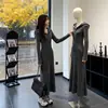 Vestido de tricô longo com capuz estilo francês para mulheres, outono e inverno, elegante, slim-fit, vestido suéter