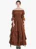 Vestido Longo Europeu e Americano Transfronteiriço Medieval de Halloween de Um Ombro Estilo Palácio Retrô para Mulheres com Babados Irregulares