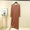 Vestido Modal com Gola V e Manga Longa para Mulheres, Vestido Base Estilo Novo, Vestido Longo Feminino, Camisola Solta Plus Size de Manga Longa, Vestido Camiseta