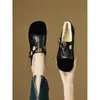 Estilo Universitário Retrô Camélia Tira em T Mary Jane Sapatos Pequenos de Couro Bico Redondo Mais Pelúcia Sapatos de Pelo Mulheres