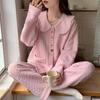 Pijama feminino de algodão para outono e inverno, novo, manga comprida, grosso, roupa de casa fofa para mulheres