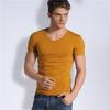 Camiseta de manga corta para hombre, cuello en V, color blanco liso, ajustada, cuello de pollo, interior de verano, blanca