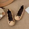 Sapatilhas de Salto Alto Estilo Ballet com Laço para Mulheres 2026 Novos Mocassins de Xadrez para o Trabalho de Bico Fino com Solado Macio Sapatos Barco