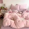 Estilo Ins de celebridad, juego de cama de cuatro piezas de color liso de terciopelo de leche, juego de tres piezas de terciopelo coral engrosado cálido para dormitorio de estudiante de invierno