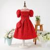 Vestido de Princesa de Vacaciones de Año Nuevo para Niñas Explosiones Transfronterizas Vestido de Cumpleaños para Niñas Vestido de Princesa Rojo Plisado de Manga Corta