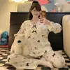 Pijama Extra Grande para Mujer Primavera y Otoño Nuevo Lindo Dibujo Animado Dálmata Nube Algodón Manga Larga Delgado Conjunto de Ropa para el Hogar