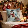 Funda de Almohada de Muñeco de Nieve y Reno de Amazon Atmósfera Navideña Funda de Cojín Decorativa Impresa para Sala de Estar Funda de Almohada de Sofá de Poliéster