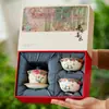 Juego de Taza de Té con Tapa de Cerámica de Flor de Mariposa y Gato Lindo para Uso Doméstico Juego de Té Kung Fu Chino con Tapa Caja de Regalo