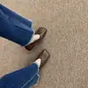 Zapatos Planos para Mujer de Cuadrados Patchwork, Punta Cuadrada, Boca Baja, Suela Suave, Estilo Retro 2026, Piel, Slip-On, para Trabajar