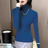 26 Suéter Pulóver de Punto para Mujer Estilo Coreano de Primavera con Rayas Verticales y Cuello de Pelo, Corte Ajustado, Lana Fina, Camiseta Base de Punto de Color Sólido