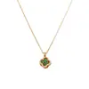 Collar Giratorio Flor de Cuatro Hojas Esmeralda para Mujer, Estilo de Moda Exquisito de Alta Gama con Circonita Microincrustada, Cadena de Clavícula de Moda