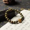 Pulseiras Naturais de Madeira Bodhi para Homens e Mulheres, Pulseiras de Sândalo Verde, Acessórios Culturais de Madeira, Contas Budistas de Estilo Étnico, Pulseiras de Sândalo, Acessórios em Estilo Chinês