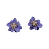 Pendientes de Flor de Pétalo de Doble Capa Púrpura Aguja de Plata Estilo Hada Pinzas para Orejas Pendientes Pequeños Frescos