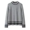 Suéter Cálido de Cashmere Puro de 7 Calibres, Tejido Liso, Bloques de Color, Cuello Redondo, Mangas Raglán Engrosadas y Corte Holgado para Mujer