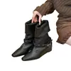 Botines retro cuadrados decorativos de cuero suave estilo coreano para otoño e invierno, estilizan y son versátiles, con tacón grueso y tacón bajo, botines de moda para mujer