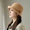 Chapéu bucket de tricô feminino outono e inverno novo estilo chapéu de lã faz o rosto parecer menor temperamento elegante chapéu pequeno proteção solar chapéu de pesca