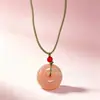 Nuevo Collar Colgante de Calcedonia Rosa Estilo Chino para Mujer, Cadena para Clavícula con Colgante Cuadrado Estilo Nacional Lujo Ligero, Regalo para Mamá