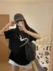 Camiseta Básica Minimalista de Verano Estilo Americano para Mujer, Negra con Diseño de Corazón, Bloques de Color, Diseño Casual Único, Top con Sensación de Alta Calidad