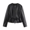 Chaqueta Elegante de Moda Nueva 2026 Estilo Europeo y Americano Transfronterizo Dobladillo de Falda Corta Cuello Redondo Cuero Sintético 3046069