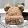 Novo Chapéu de Ursinho Quente Outono/Inverno Moda Coreana Feminina Chapéu de Tricô de Pelúcia Emagrecimento Facial Chapéu Espesso à Prova de Frio Proteção para Orelhas